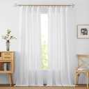 RYB HOME White Sheer Curtains for Living Room - Privacy Linen Fabric Semitransparent Farmhouse Country Curtains Light & Airy for Patio Door Bedroom Bay Window, W 52 x L 90 inch, 2 Panels