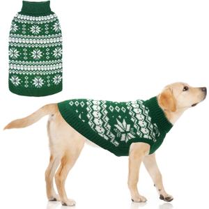 KOOLTAIL Cable Knit Dog Sweater Turtleneck, Cold Weather Pullover Classic Knitwear, Snowflake Pattern Thick Warm Winter Pet Clothes, Dog Christmas Sweater for Small Medium Large Dogs Cats, Green L