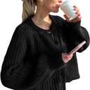 Cardigan Sweaters for Women Chunky Knit Cardigans Long Sleeve Button Sweater Jacket 2024 Fall Winter (Large, Black)