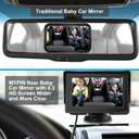 Baby Car Rear Mirror Camera, Backseat Infant with HD Night Vision 4.3 inches HD Mirror Display, Reusable Sucker Bracket, Upgraded 360 Degree Rotating Camera, Easily Watch Babys Move in Car