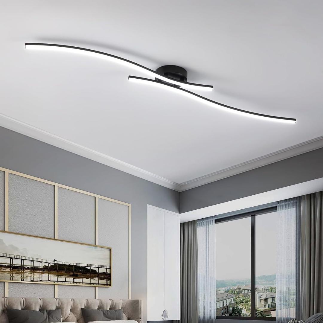 47.24inch Linear Ceiling Light Black Modern LED Ceiling Light Fixture 6000K Aluminum Long Ceiling Lamp for Hallway, Kitchen, Bedroom, Dining Room