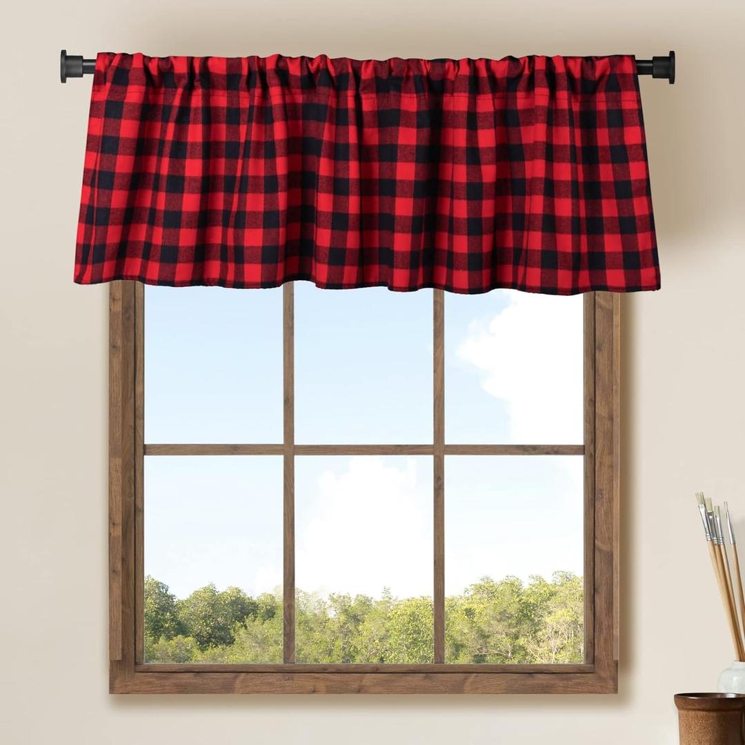WOSIBO 2 Pack Buffalo Check Plaid Window Valances Red and Black Farmhouse Design Window Treatment Decor Curtains Rod Pocket Valances for Kitchen/Living Room 16" x 56"