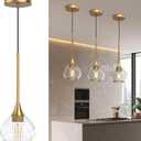 1-Pack 1-Light Gold Pendant Light, Brushed Gold Glass Globe Hanging Light Fixture, Modern Kitchen Island Lighting, Dining Room Over Table Bar Light