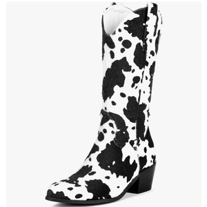 Cozivwaiy Women Mid Calf Cowboy Boots Chunky Heel Half Boot Cow Print Western Boots Plus SIZE 8