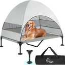 Upgraded Elevated Dog Bed with Canopy, Portable Raised Outdoor Dog Bed with Stable Anti-Slip Feet, Removable Wider Shade, Raised Dogs Cot for Large Pets Camping, Indoor & Outdoor Use (50.0"L x 32.0"W x 42.5"Th)