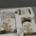 fanquare Floral Canisters with Gold Trim, Ceramic Decorative Countertop Jars, Farmhouse Porcelain Cookie Jar and Sugar Bowl Set with Airtight Lid