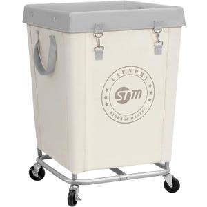 STORAGE MANIAC Commercial Laundry Hamper with Heavy Duty Steel Frame, 160 L Industrial Laundry Basket Cart with Wheels for Hotel, Home, Laundry Room, 18''L x 18''W x 31''H (Medium,  Beige)