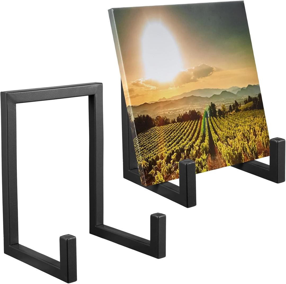 Sweetude 2 Pcs Large Plate Stands for Display Metal Frame Plate Holder Display Stand Decorative Table Top Easels for Picture, Book, Platter, Photo Easel (Black,6 Inch)