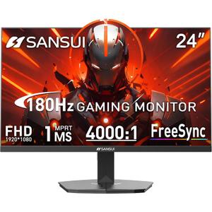 SANSUI Gaming Monitor, 24 Inch 180Hz, FHD 1080P 1ms 110% sRGB Computer Monitor, HDMI DP Ports VESA Support for Game Office (HDMI Cable Included) (Black)