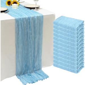 12Pack Baby Blue Cheesecloth Table Runner 10Ft Gauze Table Runner Blue Cheese Cloth Table Runners Long Sheer Fabric Tablerunners for Wedding Party Bridal Shower Thanksgiving Christmas
