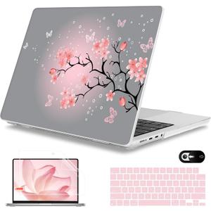 Mektron Case for M5 MacBook Pro 14 inch 2025 A3434 A3112 Fit 2024-2021 M4 A3112 A3401 A3185 M3 A2918 A2992 M2 A2779 M1 A2442 Pro/Max, Hard Shell Cover for MacBook Pro 14", Butterfly Cherry Blossom