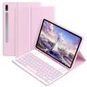 AnMengXinLing Galaxy Tab S10+ Plus/S9+ Plus/S9 FE+ Plus 12.4" /S8+/S7+/S7FE Tablet Case with Keyboard, Candy Colors Slim Protective Cover with Magnetic Detachable Keyboard with S Pen Holder，Pink