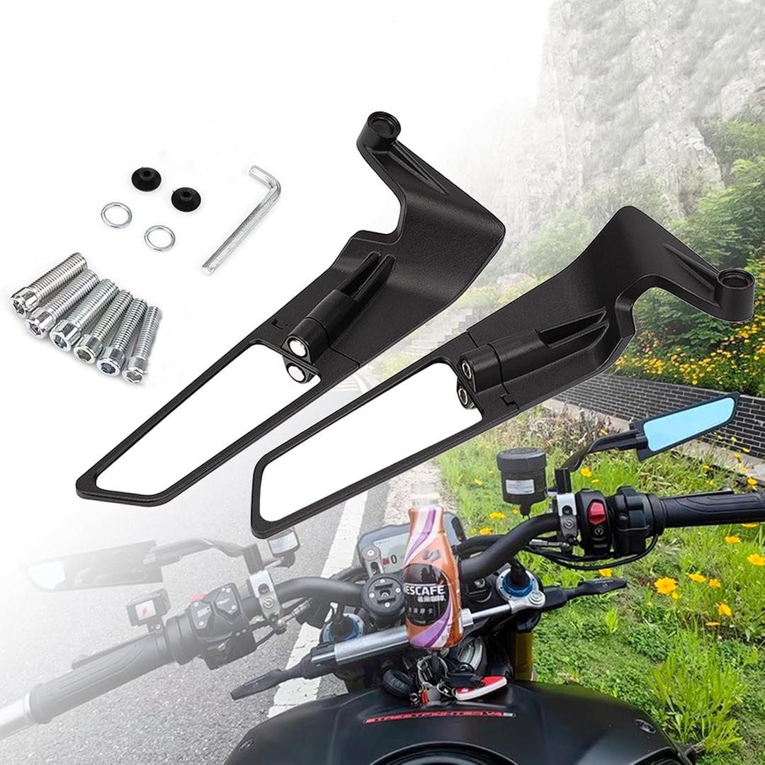 RACEAST Motorcycle Mirror, Invisible Winglet Rearview Mirror, Adjustable Rotation, Side Mirror, Left and Right Set, Durable, Vibration Resistant, Suitable for Z900 Z1000 Z650 1290 Super Duke R Evo ABS