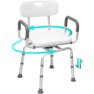 Shower Chair,Seat Shower Stool,Portable Shower Chair with Adjustable Height,Shower Chair with Arms and Back,for Elderly,Handicap & Seniors up to 340LBS (Detachable Handrail) (360 Degree)
