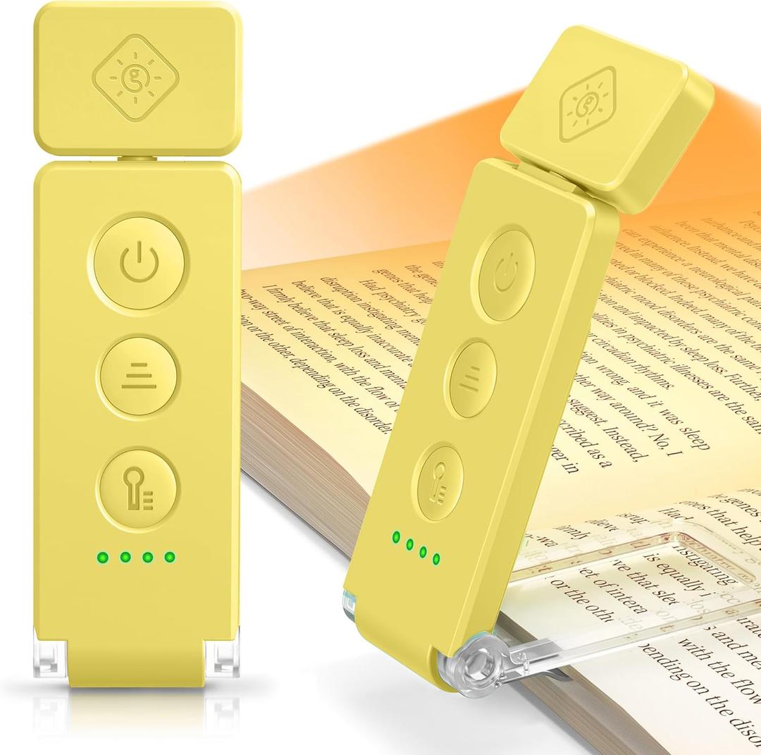 Glocusent 12 LED Rechargeable Book Light, Clip-on Reading Light with 5 Colors & 5 Brightness Levels, Up to 100Hrs Runtime, Eye-Caring Reading Lights for Books in Bed, Perfect for Book Lovers, Kids (Yellow)