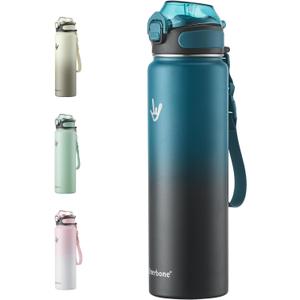 Enerbone Insulated Water Bottle, 32 oz Stainless Steel Water Bottles with Carrying Strap, Double-Wall Vacuum Insulation Thermos, Leakproof Sports Bottle with Straw, Keep Drinks Hot or Cold for Hours (Interstellar)