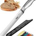Orblue Serrated Bread Knife with Upgraded Stainless Steel Razor Sharp Wavy Edge Width - Bread Cutter Ideal for Slicing Homemade Bagels, Cake (8-Inch Blade with 5-Inch Handle) (Ageless Silver)