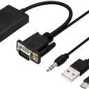 VGA to HDMI Converter Adapter, Output 1080P VGA Male to HDMI Female Audio Video Cable Converter Adapter, for Computer, Laptop, Projector, HDTV with Audio Cable and USB Cable (Black)