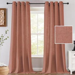 H.VERSAILTEX Extra Long Linen Curtains 108 Inches for Living Room Set of 2 Panels Grommet Drapes Light Filtering Privacy Curtains for Patio Door, 52" W x 108" L, Orange Rust