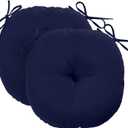 downluxe Bistro Chair Cushions for Patio Furniture, Water-Resistant Round Outdoor Chair Cushions Set of 2 with Non-Slip Ties, 15" x 15", Navy