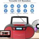 Boombox CD Player Portable, Cassette Player Combo with CD MP3 Bluetooth AUX TF USB FM Radio AC/DC Powered, Boom Box with Remote Control, Headphone Jack, Stereo Sound for Home,Kids,Gift