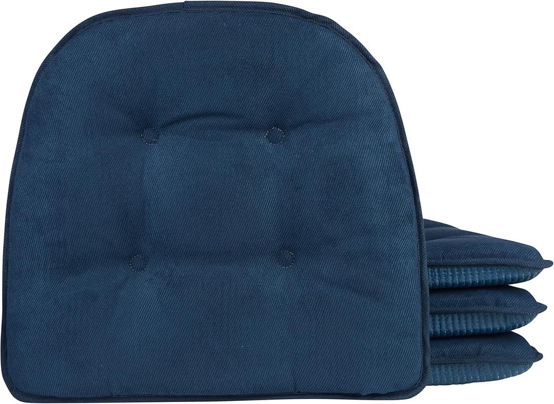 Klear Vu Omega Non-Slip Chair Cushions, Assembled in USA, U-Shaped Skid-Proof Seat Pads for Dining Room, Kitchen, Office, 15"x16", 4 Pack, Linear Indigo Blue 4 Count