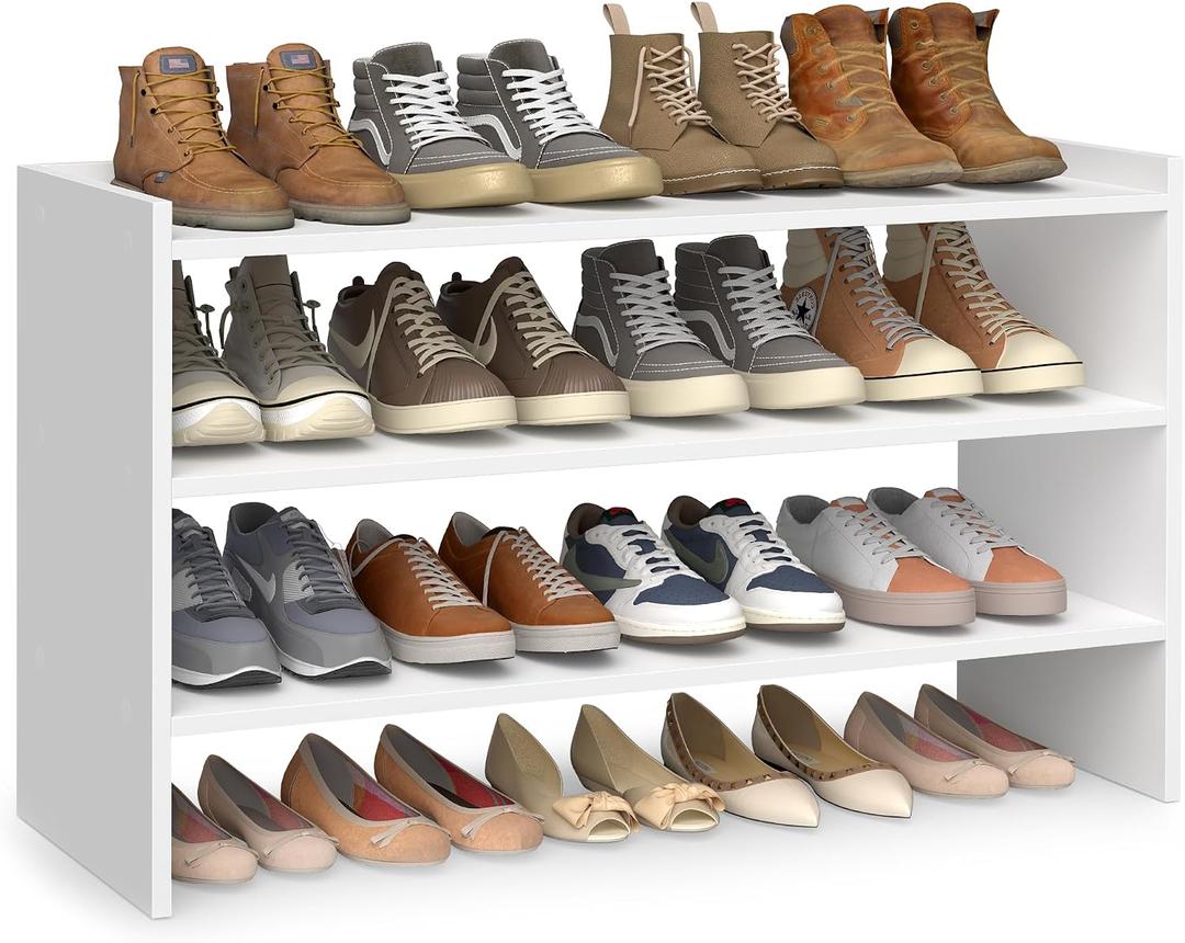 VASAGLE Shoe Rack for Closet, Stackable Shoe Organizer Shelf for Entryway, 3 Tiers, 11.7 x 32.3 x 21.3 Inches, White ULBS061WZ01S