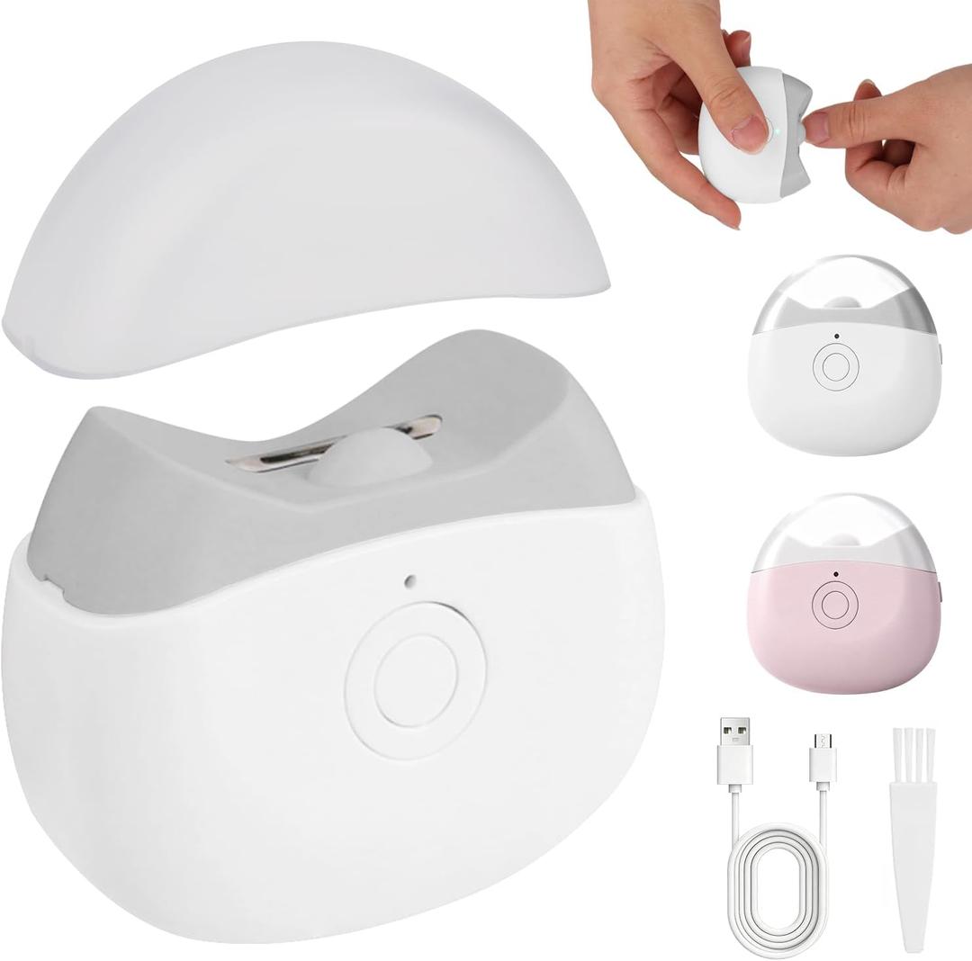 Electric Nail Clipper,Automatic Electric Nail Clipper with LED Light,Universal Electric Nail Clipperwith Nail Scraps Storage,Safe Nail Cutter for Everyone (White)