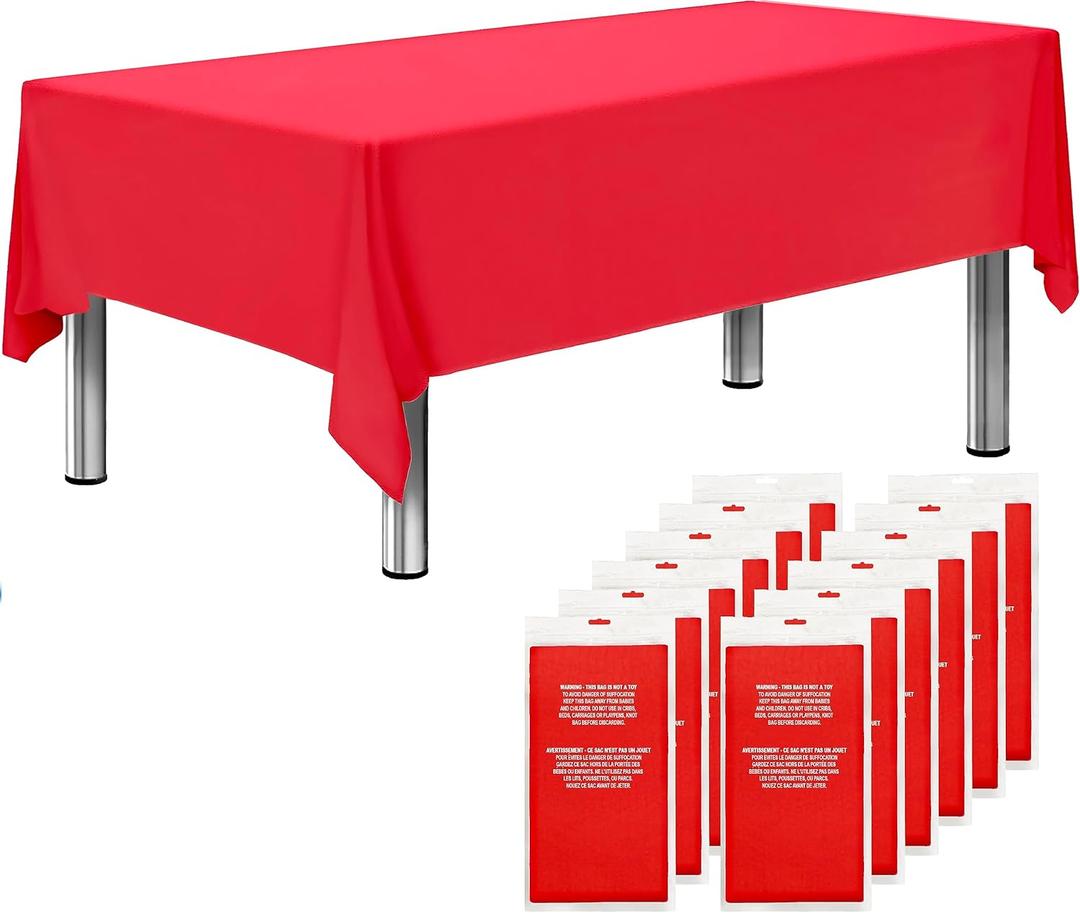 Sonluma 12 Pack 108" X 54" Red Premium Disposable Plastic Tablecloth for 8ft Long Rectangle Tables, Waterproof Covers for Indoor or Outdoor Events & Parties