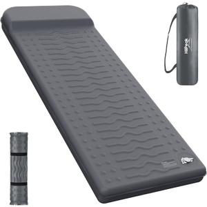 HiiPeak Memory Sleeping Pad, Compact 3" Thick Foam Sleeping Mats with Pillow, 9.5 R-Value Insulated Camping Mattress Pad, Easy Inflate & Deflate, Inflatable Sleep Mat for Backpacking Hiking Car Tent, Single