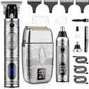 Saoilli Professional Hair Trimmer Hair Clippers for Men, Nose Hair Trimmer Shaver Set,Cordless T-Blade Beard Trimmer Barber Clippers,Electric Razor Foil Shavers for Men Haircut Grooming Kit(Silver)