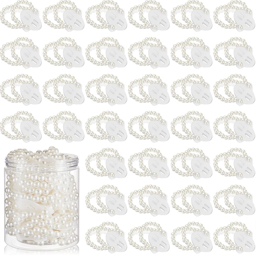 Hicarer 64 Pcs Corsage Wristlet Bracelet Wrist Corsage Prom Elastic Pearl Bands Wedding Corsages Pear Bracelet Wedding Wristlets DlY Wrist Corsages Accessories for Bridal Shower Party(White)