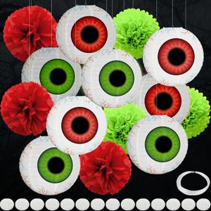 2 x 14Pcs Halloween Eyeballs Hanging Paper Lanterns Party Decorations with Hooks and Ropes Halloween Spooky Decor for Home Garden Patio Outdoor Indoor