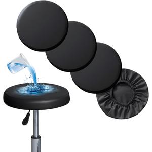 Shukii Stool Covers Round 4 Pack Bar Watedrproof PU Slipcover with Elastic Cushion Seat for Chair, Black