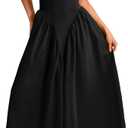 ChiaoLezhee Deep V Neck Dress, Halter Maxi Dresses, Vacation Date Night, Sexy for Women Corset Flowy Wedding Guest Drop Waist (Black). S Size