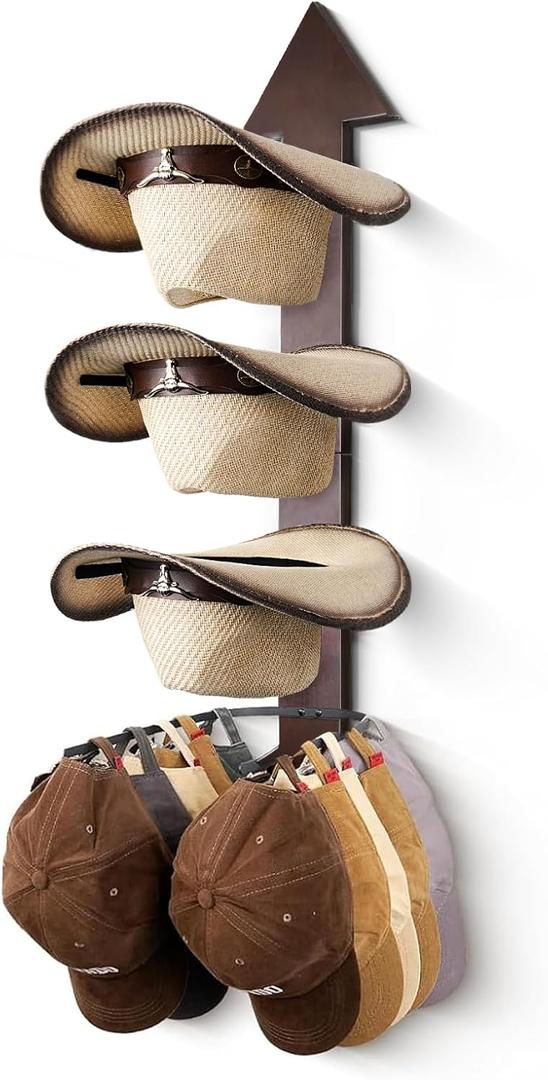 Cowboy Hat Holder Rustic Wood Arrow Design Hat Organizer 4 Pieces Cowboy Hat Rack Western Decor Hat Storage Hanger for Display and Organization Walnut