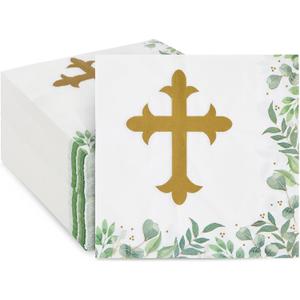 100 Pack Cross Cocktail Napkins for Easter Party, Baptism, First Communion, Christening Decorations for Religious Themed Events and Special Occasions (6.5 x 6.5 In)
