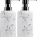 Resin Soap Dispenser Sets, 2 Pcs Heavy Lotion Dispensers,10.8oz Refillable Liquid Soap Dispensers with Rust-Proof Pump for Bathroom Countertop or Kitchen, Artificial Marble White