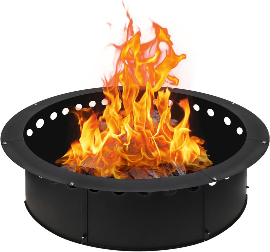 Baitedelai Outdoor Smokeless Fire Pit Ring 40 Inch Outer/36 Inch Inner Diameter, Heavy Duty Metal Round Liner Insert for Outside DIY Campfire or Bonfire Ring, Above or In Ground Use