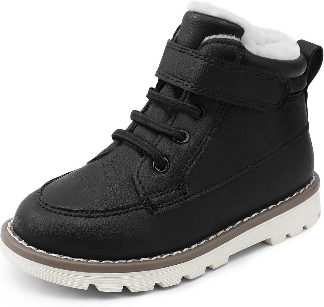 HOMEHOT Boys Fashion Boots High Top Sneakers Faux Leather (toddller/littile kids) (4 Big Kid, Black With Fur)