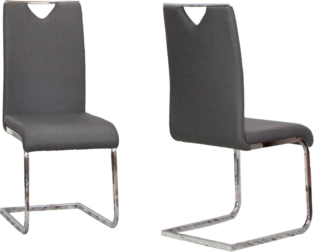 Sunset Trading Doral Faux Leather Upholstered Dining Chairs | S-Shaped Polished Chrome Cantilever Base | Charcoal Gray Padded Seats & High Backs | Set of 2 | Contemporary, Modern Kitchen Sidechairs
