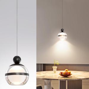 Modern Black Pendant Light Globe Hanging Pendant Lighting LED Dimmable Small Chandelier Light Fixture for Kitchen Island Bedroom Dining Room Bar (1-Lights)