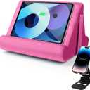 Universal Multi-Angle Tablet Holder - Soft Pad Stand with Net Pocket & Phone Stands for Lap, Knee, Sofa and Bed(Pink)