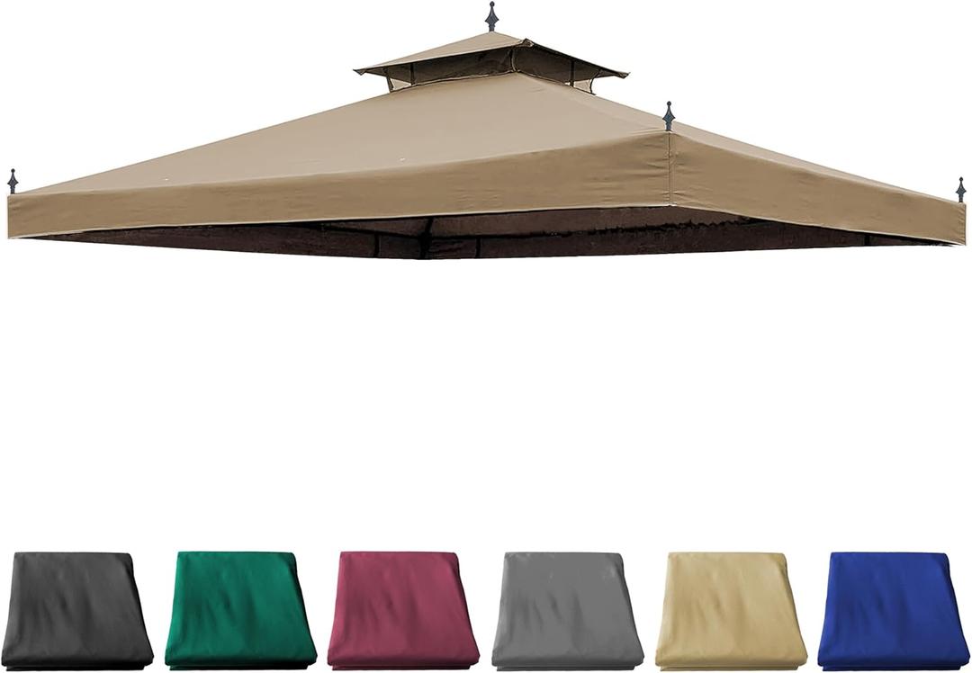 10x12ft Replacement Cover Compatible with Parlay L-GZ288PST-4H and 10' x 12' Monterey Compatible with Chinese Knotted Gazebo A101012100/A101012110,(Khaki)