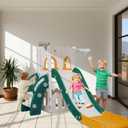 LulliSpace 6 in 1 Toddler Slide,Kids Climber Slider for Indoor Outdoor Playground with Basketball Hoop,Storage and Telescope,L Shaped Slide for Toddler Climber Playset