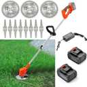 MAXMAN Weed Wacker, Weed Eater 21V 2 Pcs 4.0A Battery Powered, Cordless Brush Cutter, Grass Trimmer, Weedeater, Lightweight Trimmer Edger Lawn Tool for Yard, with 3 Saw Blades, 4 Metal Blades, Charger