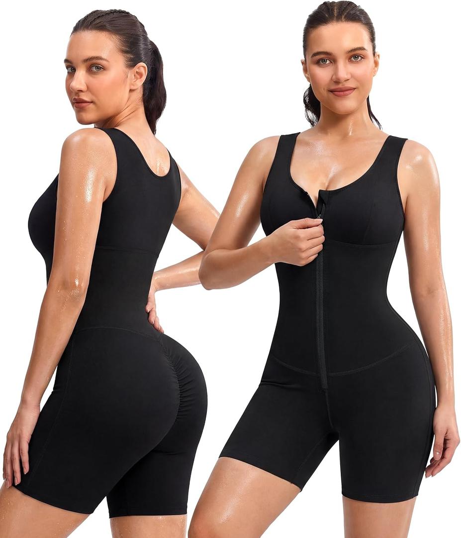 Junlan Sauna Suit Women - Full Body Sleeveless Sauna Jumpsuit with Zipper Waist Trainer