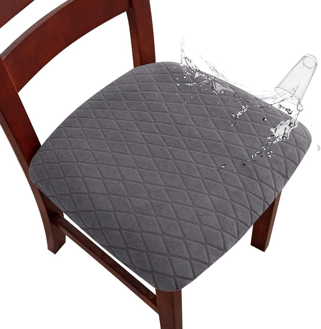 Genina Waterproof Seat Covers for Dining Room Chairs, Stretch Chair Covers Removable Washable Dinning Room Kitchen Chair Seat Cushion Slipcovers (Argyle-Dark Gray, 4 PCS)