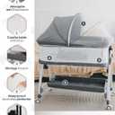 Earth&ME Baby Bassinet Bedside Sleeper with Rocking - All Mesh Portable Bedside Crib for Safe Co-Sleeping, Storage Basket and Wheels, Adjustable Height, Includes Travel Bag, Mosquito Net (Whate, Grey)