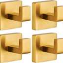 Towel Hooks for Bathrooms Robe Hook Coat Hook 4 Pack Brushed Gold Stainless Steel Heavy Duty Wall Mounted Square Hooks for Bathroom Kitchen Bedroom